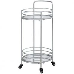 16 in. x 16 in. x 33.5 in. Silver Round Metal Joliet Round Bar Cart by FirsTime & Co.