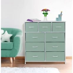 39.5 in. L x 11.5 in. W x 39.5 in. H 9-Drawer Teal Dresser with Steel Frame Wood Top Easy Pull Fabric Bins by Sorbus -Sorbus Sales Store teal sorbus kids dressers drw 9d tl 4f 1000