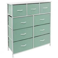39.5 in. L x 11.5 in. W x 39.5 in. H 9-Drawer Teal Dresser with Steel Frame Wood Top Easy Pull Fabric Bins by Sorbus