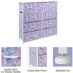 9-Drawer Blue Pink Purple Dresser with Steel Frame Wood Top Easy Pull Fabric Bins 39.5 in. L x 11.5 in. W x 39.5 in. H by Sorbus -Sorbus Sales Store tie dye blue pink purple sorbus kids dressers drw 9d tid3 44 1000
