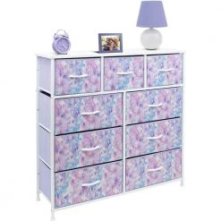 9-Drawer Blue Pink Purple Dresser with Steel Frame Wood Top Easy Pull Fabric Bins 39.5 in. L x 11.5 in. W x 39.5 in. H by Sorbus -Sorbus Sales Store tie dye blue pink purple sorbus kids dressers drw 9d tid3 4f 1000