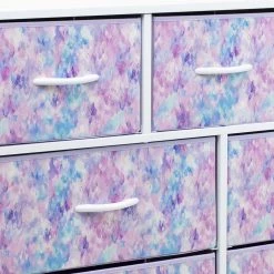 9-Drawer Blue Pink Purple Dresser with Steel Frame Wood Top Easy Pull Fabric Bins 39.5 in. L x 11.5 in. W x 39.5 in. H by Sorbus -Sorbus Sales Store tie dye blue pink purple sorbus kids dressers drw 9d tid3 76 1000