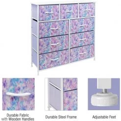 9-Drawer Blue Pink Purple Dresser with Steel Frame Wood Top Easy Pull Fabric Bins 39.5 in. L x 11.5 in. W x 39.5 in. H by Sorbus -Sorbus Sales Store tie dye blue pink purple sorbus kids dressers drw 9d tid3 77 1000