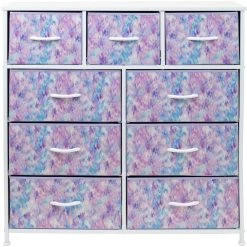 9-Drawer Blue Pink Purple Dresser with Steel Frame Wood Top Easy Pull Fabric Bins 39.5 in. L x 11.5 in. W x 39.5 in. H by Sorbus -Sorbus Sales Store tie dye blue pink purple sorbus kids dressers drw 9d tid3 fa 1000