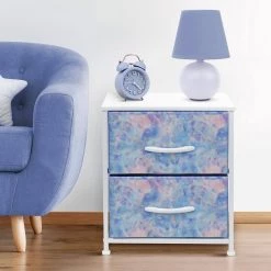 Nightstand 2-Drawer Tie-Dye Blue Dresser 11.87 in. D x 17.75 in. W x 20 in. H by Sorbus 13 Nightstand 2-Drawer Tie-Dye Blue Dresser 11.87 in. D x 17.75 in. W x 20 in. H by Sorbus -Sorbus Sales Store tie dye blue sorbus dressers drw 2d tid 1f 1000
