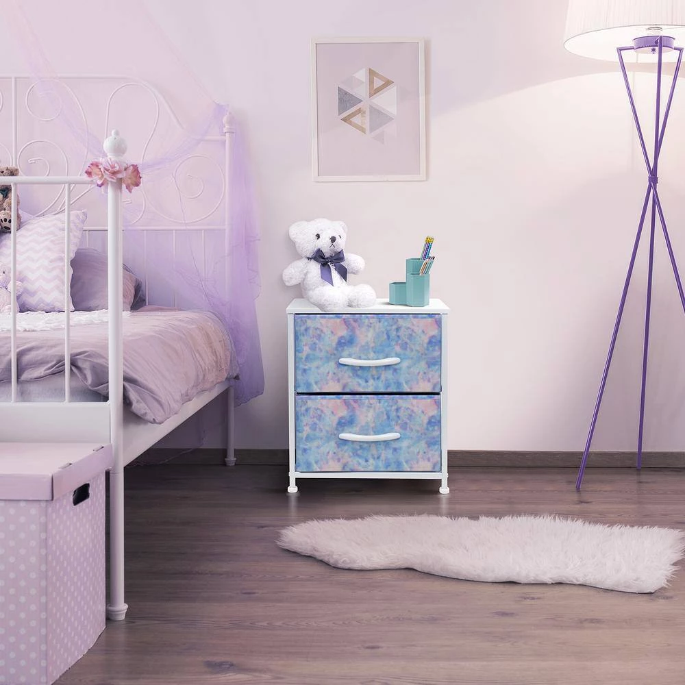 Nightstand 2-Drawer Tie-Dye Blue Dresser 11.87 in. D x 17.75 in. W x 20 in. H by Sorbus 6 Nightstand 2-Drawer Tie-Dye Blue Dresser 11.87 in. D x 17.75 in. W x 20 in. H by Sorbus - Image 4