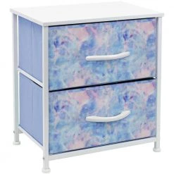 Nightstand 2-Drawer Tie-Dye Blue Dresser 11.87 in. D x 17.75 in. W x 20 in. H by Sorbus