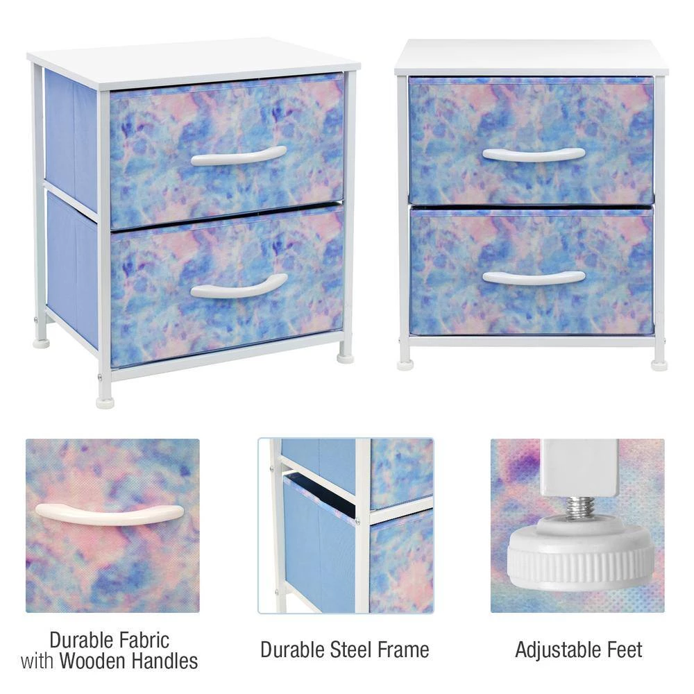 Nightstand 2-Drawer Tie-Dye Blue Dresser 11.87 in. D x 17.75 in. W x 20 in. H by Sorbus 8 Nightstand 2-Drawer Tie-Dye Blue Dresser 11.87 in. D x 17.75 in. W x 20 in. H by Sorbus - Image 6