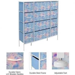 11.75 in. L x 46.5 in. W x 48.7 in. H 12-Drawer Tie Dye Blue Dresser Steel Frame Wood Top Easy Pull Fabric Bins by Sorbus -Sorbus Sales Store tie dye blue sorbus kids dressers drw 12d tid 1f 1000