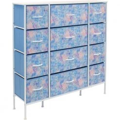 11.75 in. L x 46.5 in. W x 48.7 in. H 12-Drawer Tie Dye Blue Dresser Steel Frame Wood Top Easy Pull Fabric Bins by Sorbus