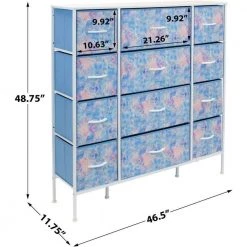 11.75 in. L x 46.5 in. W x 48.7 in. H 12-Drawer Tie Dye Blue Dresser Steel Frame Wood Top Easy Pull Fabric Bins by Sorbus -Sorbus Sales Store tie dye blue sorbus kids dressers drw 12d tid 76 1000