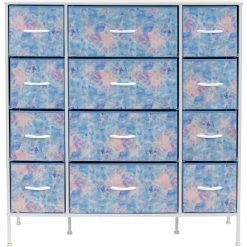 11.75 in. L x 46.5 in. W x 48.7 in. H 12-Drawer Tie Dye Blue Dresser Steel Frame Wood Top Easy Pull Fabric Bins by Sorbus -Sorbus Sales Store tie dye blue sorbus kids dressers drw 12d tid c3 1000