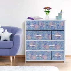 11.5 in. L x 34 in. W x 36 in. H 8-Drawer Tie dye Blue Dresser Steel Frame Wood Top Easy Pull Fabric Bins by Sorbus -Sorbus Sales Store tie dye blue sorbus kids dressers drw 8d tid 1f 1000