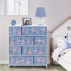 11.5 in. L x 34 in. W x 36 in. H 8-Drawer Tie dye Blue Dresser Steel Frame Wood Top Easy Pull Fabric Bins by Sorbus -Sorbus Sales Store tie dye blue sorbus kids dressers drw 8d tid 31 1000