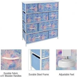 11.5 in. L x 34 in. W x 36 in. H 8-Drawer Tie dye Blue Dresser Steel Frame Wood Top Easy Pull Fabric Bins by Sorbus -Sorbus Sales Store tie dye blue sorbus kids dressers drw 8d tid 44 1000