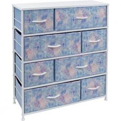 11.5 in. L x 34 in. W x 36 in. H 8-Drawer Tie dye Blue Dresser Steel Frame Wood Top Easy Pull Fabric Bins by Sorbus