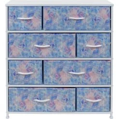 11.5 in. L x 34 in. W x 36 in. H 8-Drawer Tie dye Blue Dresser Steel Frame Wood Top Easy Pull Fabric Bins by Sorbus -Sorbus Sales Store tie dye blue sorbus kids dressers drw 8d tid fa 1000