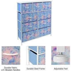 9-Drawer Tie-dye Blue Dresser with Steel Frame Wood Top Easy Pull Fabric Bins 39.5 in. L x 11.5 in. W x 39.5 in. H by Sorbus -Sorbus Sales Store tie dye blue sorbus kids dressers drw 9d tid 44 1000