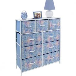 9-Drawer Tie-dye Blue Dresser with Steel Frame Wood Top Easy Pull Fabric Bins 39.5 in. L x 11.5 in. W x 39.5 in. H by Sorbus -Sorbus Sales Store tie dye blue sorbus kids dressers drw 9d tid 4f 1000