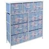 9-Drawer Tie-dye Blue Dresser with Steel Frame Wood Top Easy Pull Fabric Bins 39.5 in. L x 11.5 in. W x 39.5 in. H by Sorbus