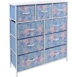 9-Drawer Tie-dye Blue Dresser with Steel Frame Wood Top Easy Pull Fabric Bins 39.5 in. L x 11.5 in. W x 39.5 in. H by Sorbus