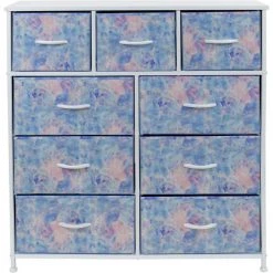 9-Drawer Tie-dye Blue Dresser with Steel Frame Wood Top Easy Pull Fabric Bins 39.5 in. L x 11.5 in. W x 39.5 in. H by Sorbus -Sorbus Sales Store tie dye blue sorbus kids dressers drw 9d tid fa 1000