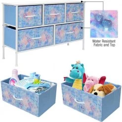 11.87 in. L x 39.5 in. W x 24.62 in. H 5-Drawer Tie dye Blue Dresser Steel Frame Wood Top Easy Pull Fabric Bins by Sorbus -Sorbus Sales Store tie dye blue sorbus kids dressers drw cu5 tid 44 1000