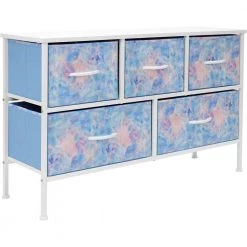 11.87 in. L x 39.5 in. W x 24.62 in. H 5-Drawer Tie dye Blue Dresser Steel Frame Wood Top Easy Pull Fabric Bins by Sorbus