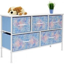 11.87 in. L x 39.5 in. W x 24.62 in. H 5-Drawer Tie dye Blue Dresser Steel Frame Wood Top Easy Pull Fabric Bins by Sorbus -Sorbus Sales Store tie dye blue sorbus kids dressers drw cu5 tid 76 1000