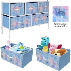 11.87 in. L x 39.5 in. W x 24.62 in. H 5-Drawer Tie dye Blue Dresser Steel Frame Wood Top Easy Pull Fabric Bins by Sorbus -Sorbus Sales Store tie dye blue sorbus kids dressers drw cu5 tid 77 1000