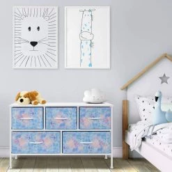 11.87 in. L x 39.5 in. W x 24.62 in. H 5-Drawer Tie dye Blue Dresser Steel Frame Wood Top Easy Pull Fabric Bins by Sorbus -Sorbus Sales Store tie dye blue sorbus kids dressers drw cu5 tid c3 1000