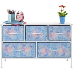 11.87 in. L x 39.5 in. W x 24.62 in. H 5-Drawer Tie dye Blue Dresser Steel Frame Wood Top Easy Pull Fabric Bins by Sorbus -Sorbus Sales Store tie dye blue sorbus kids dressers drw cu5 tid fa 1000