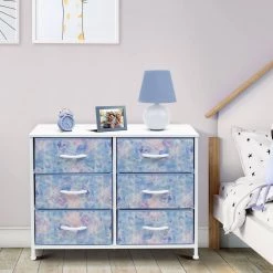 11.75 in. L x 31.5 in. W x 24.62 in. H 6-Drawer Tie dye blue Dresser Steel Frame Wood Top Easy Pull Fabric Bins by Sorbus -Sorbus Sales Store tie dye blue sorbus kids dressers drw cu6 tid 31 1000