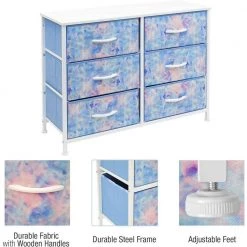 11.75 in. L x 31.5 in. W x 24.62 in. H 6-Drawer Tie dye blue Dresser Steel Frame Wood Top Easy Pull Fabric Bins by Sorbus -Sorbus Sales Store tie dye blue sorbus kids dressers drw cu6 tid 44 1000
