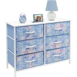 11.75 in. L x 31.5 in. W x 24.62 in. H 6-Drawer Tie dye blue Dresser Steel Frame Wood Top Easy Pull Fabric Bins by Sorbus -Sorbus Sales Store tie dye blue sorbus kids dressers drw cu6 tid 4f 1000
