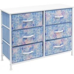11.75 in. L x 31.5 in. W x 24.62 in. H 6-Drawer Tie dye blue Dresser Steel Frame Wood Top Easy Pull Fabric Bins by Sorbus