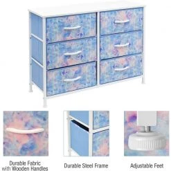 11.75 in. L x 31.5 in. W x 24.62 in. H 6-Drawer Tie dye blue Dresser Steel Frame Wood Top Easy Pull Fabric Bins by Sorbus -Sorbus Sales Store tie dye blue sorbus kids dressers drw cu6 tid 77 1000