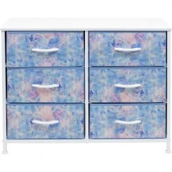 11.75 in. L x 31.5 in. W x 24.62 in. H 6-Drawer Tie dye blue Dresser Steel Frame Wood Top Easy Pull Fabric Bins by Sorbus -Sorbus Sales Store tie dye blue sorbus kids dressers drw cu6 tid fa 1000