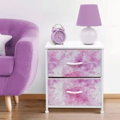 Nightstand 2-Drawer Tie-Dye Pink Dresser 11.87 in. D x 17.75 in. W x 20 in. H by Sorbus -Sorbus Sales Store tie dye pink sorbus dressers drw 2d tid2 1f 1000