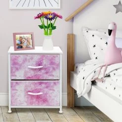 Nightstand 2-Drawer Tie-Dye Pink Dresser 11.87 in. D x 17.75 in. W x 20 in. H by Sorbus -Sorbus Sales Store tie dye pink sorbus dressers drw 2d tid2 31 1000