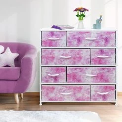 11.5 in. L x 34 in. W x 36 in. H 8-Drawer Tie Dye Pink Dresser Steel Frame Wood Top Easy Pull Fabric Bins by Sorbus -Sorbus Sales Store tie dye pink sorbus kids dressers drw 8d tid2 1f 1000