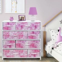 11.5 in. L x 34 in. W x 36 in. H 8-Drawer Tie Dye Pink Dresser Steel Frame Wood Top Easy Pull Fabric Bins by Sorbus -Sorbus Sales Store tie dye pink sorbus kids dressers drw 8d tid2 31 1000