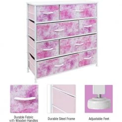11.5 in. L x 34 in. W x 36 in. H 8-Drawer Tie Dye Pink Dresser Steel Frame Wood Top Easy Pull Fabric Bins by Sorbus -Sorbus Sales Store tie dye pink sorbus kids dressers drw 8d tid2 44 1000