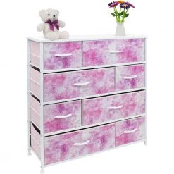 11.5 in. L x 34 in. W x 36 in. H 8-Drawer Tie Dye Pink Dresser Steel Frame Wood Top Easy Pull Fabric Bins by Sorbus -Sorbus Sales Store tie dye pink sorbus kids dressers drw 8d tid2 4f 1000