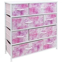 11.5 in. L x 34 in. W x 36 in. H 8-Drawer Tie Dye Pink Dresser Steel Frame Wood Top Easy Pull Fabric Bins by Sorbus