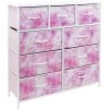 9-Drawer Tie-dye Pink Dresser with Steel Frame Wood Top Easy Pull Fabric Bins 39.5 in. L x 11.5 in. W x 39.5 in. H by Sorbus -Sorbus Sales Store tie dye pink sorbus kids dressers drw 9d tid2 64 1000