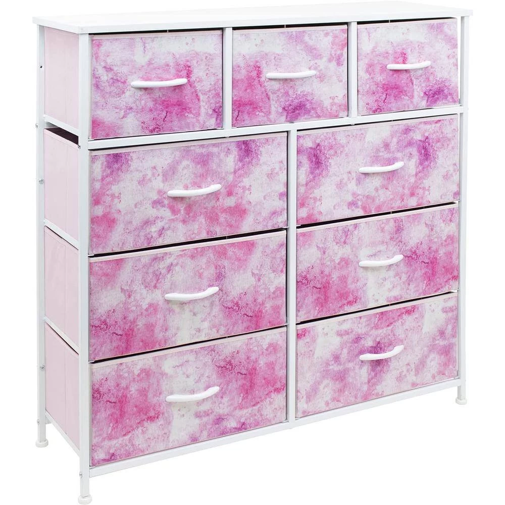 9-Drawer Tie-dye Pink Dresser with Steel Frame Wood Top Easy Pull Fabric Bins 39.5 in. L x 11.5 in. W x 39.5 in. H by Sorbus 4 9-Drawer Tie-dye Pink Dresser with Steel Frame Wood Top Easy Pull Fabric Bins 39.5 in. L x 11.5 in. W x 39.5 in. H by Sorbus - Image 2
