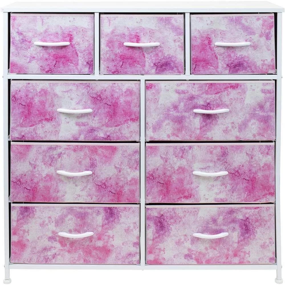9-Drawer Tie-dye Pink Dresser with Steel Frame Wood Top Easy Pull Fabric Bins 39.5 in. L x 11.5 in. W x 39.5 in. H by Sorbus 10 9-Drawer Tie-dye Pink Dresser with Steel Frame Wood Top Easy Pull Fabric Bins 39.5 in. L x 11.5 in. W x 39.5 in. H by Sorbus - Image 8