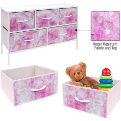 11.87 in. L x 39.5 in. W x 24.62 in. H 5-Drawer Tie dye Pink Dresser Steel Frame Wood Top Easy Pull Fabric Bins by Sorbus -Sorbus Sales Store tie dye pink sorbus kids dressers drw cu5 tid2 44 1000