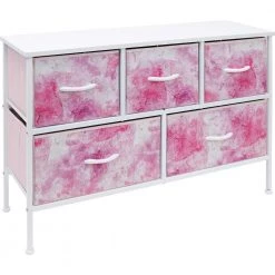 11.87 in. L x 39.5 in. W x 24.62 in. H 5-Drawer Tie dye Pink Dresser Steel Frame Wood Top Easy Pull Fabric Bins by Sorbus